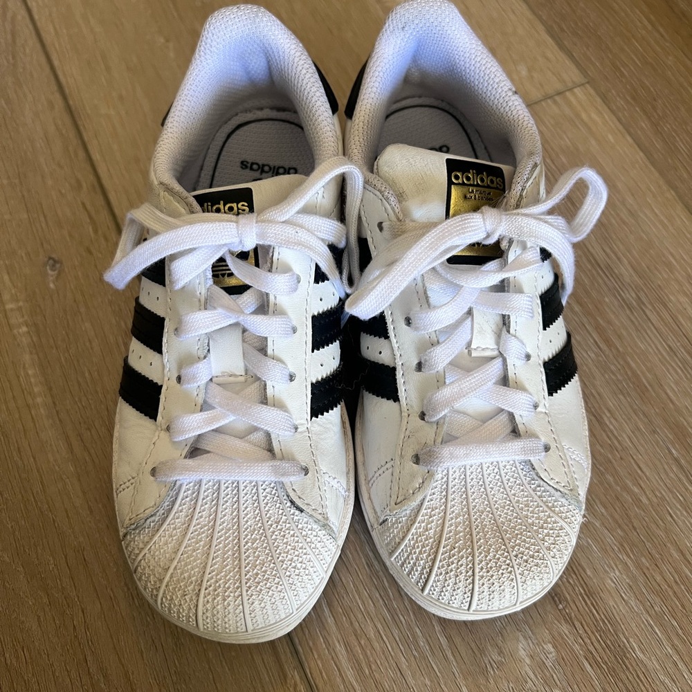 Adidas Kids White and Black Striped Sneakers